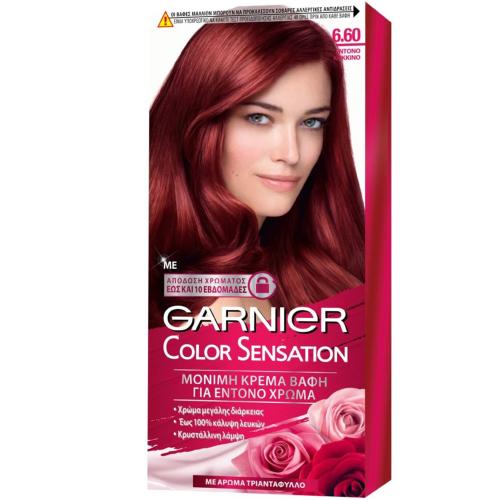 Garnier Color Sensation Permanent Hair Color Kit Μόνιμη Κρέμα Βαφή Μαλλιών με Άρωμα Τριαντάφυλλο 1 Τεμάχιο - 6.60 Έντονο Κόκκινο 